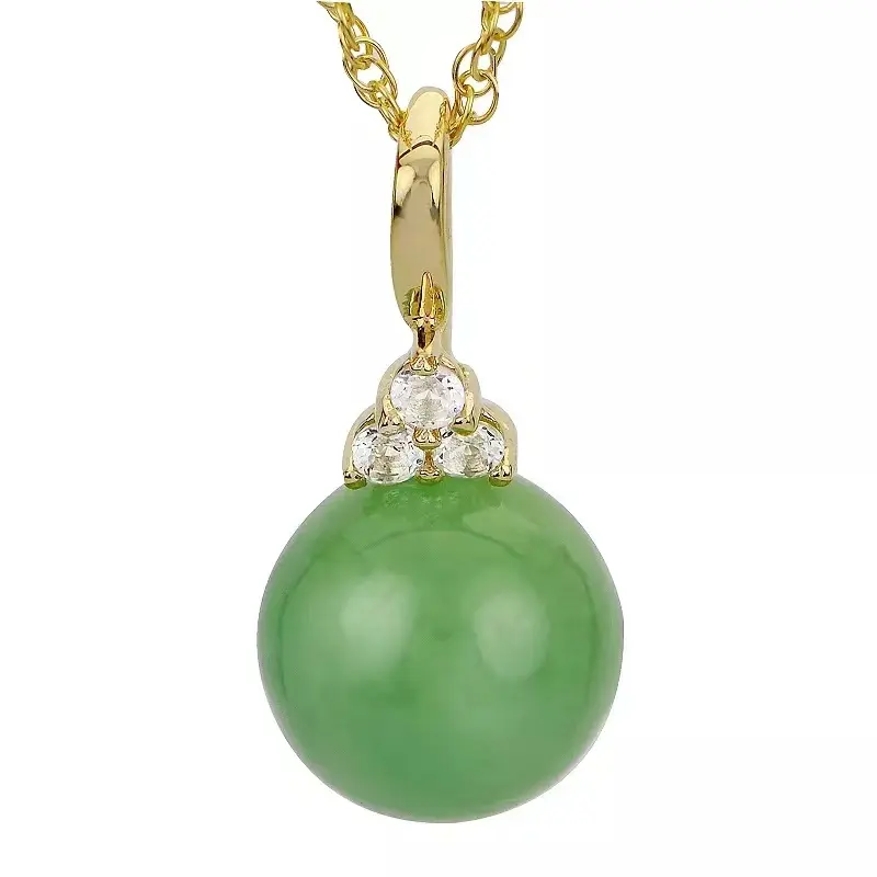 14k金鑲銀玉珠與白黃晶吊墜項鍊