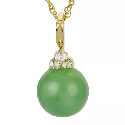 14k金鑲銀玉珠與白黃晶吊墜項鍊